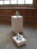 Untitled (obstetric labour table and Entonox cylinder) & Untitled (medical cot)